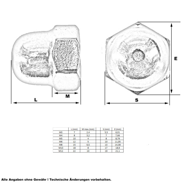 Hutmuttern M8 25 Stück Sechskant-Hutmuttern hohe Form DIN 1587 A2 Edelstahl  : : Baumarkt
