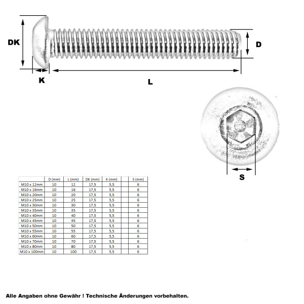 Linsenkopfschraube M10 x 12mm (A2 - ISO 7380), 0,39 €